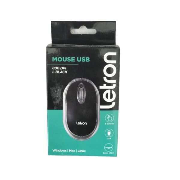 Mouse Usb Optico Letron 3 Botoes 800dpi - Cor Preta