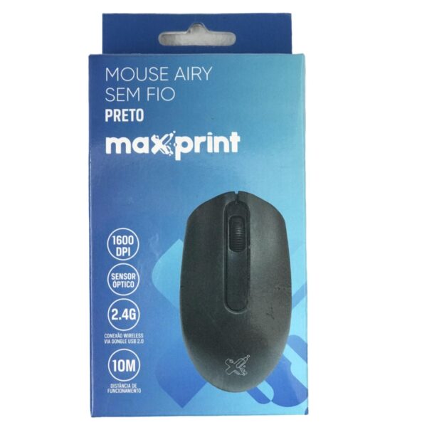 Mouse Óptico Airy Sem Fio 1600 Dpi C/3 Botões Maxprint