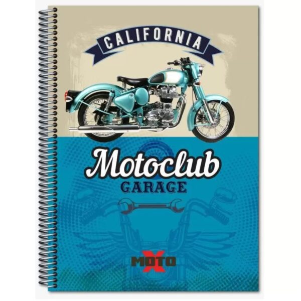 CADERNO MAXIMA PEQUENO ESPIRAL CAPA DURA 96 FOLHAS X-PHOTO MOTOCLUB GARAGE